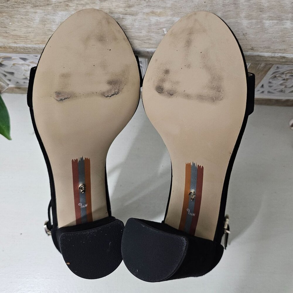 SAM EDELMAN Black Leather Suede Ankle Strap Block Heel Sandal Womens Sz 9.5 W - Picture 8 of 9